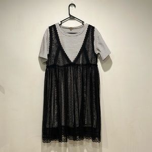 POL Lace Mini Black and White T-shirt Dress Size Large